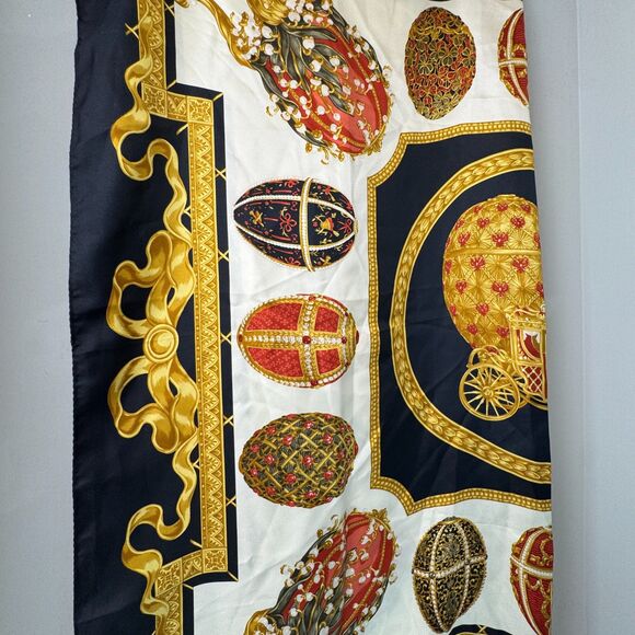 Vintage Carlisle Silk Scarf Made in Italy – Carriage & Jeweled Egg Motif - Picture 7 of 8